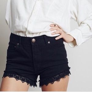 Free People Black Lace Trim Shorts